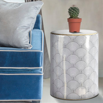 Fish Scale 17" Modern Ceramic Garden Stool - JONATHAN Y